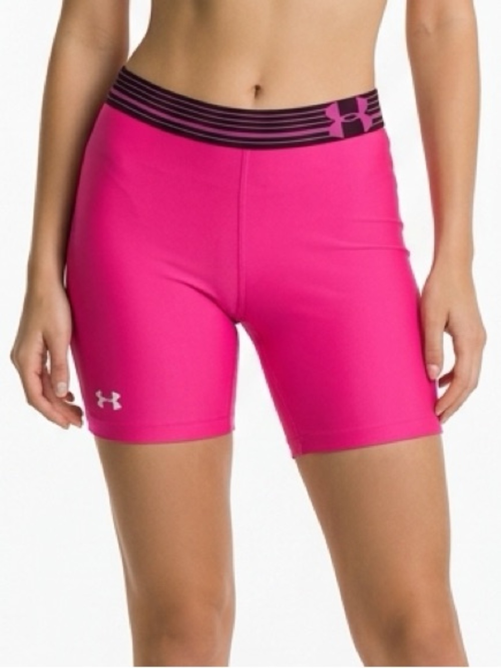 Under Armour heat gear hot pink shorts.15.25" length.  Waist size is‎ 29".
